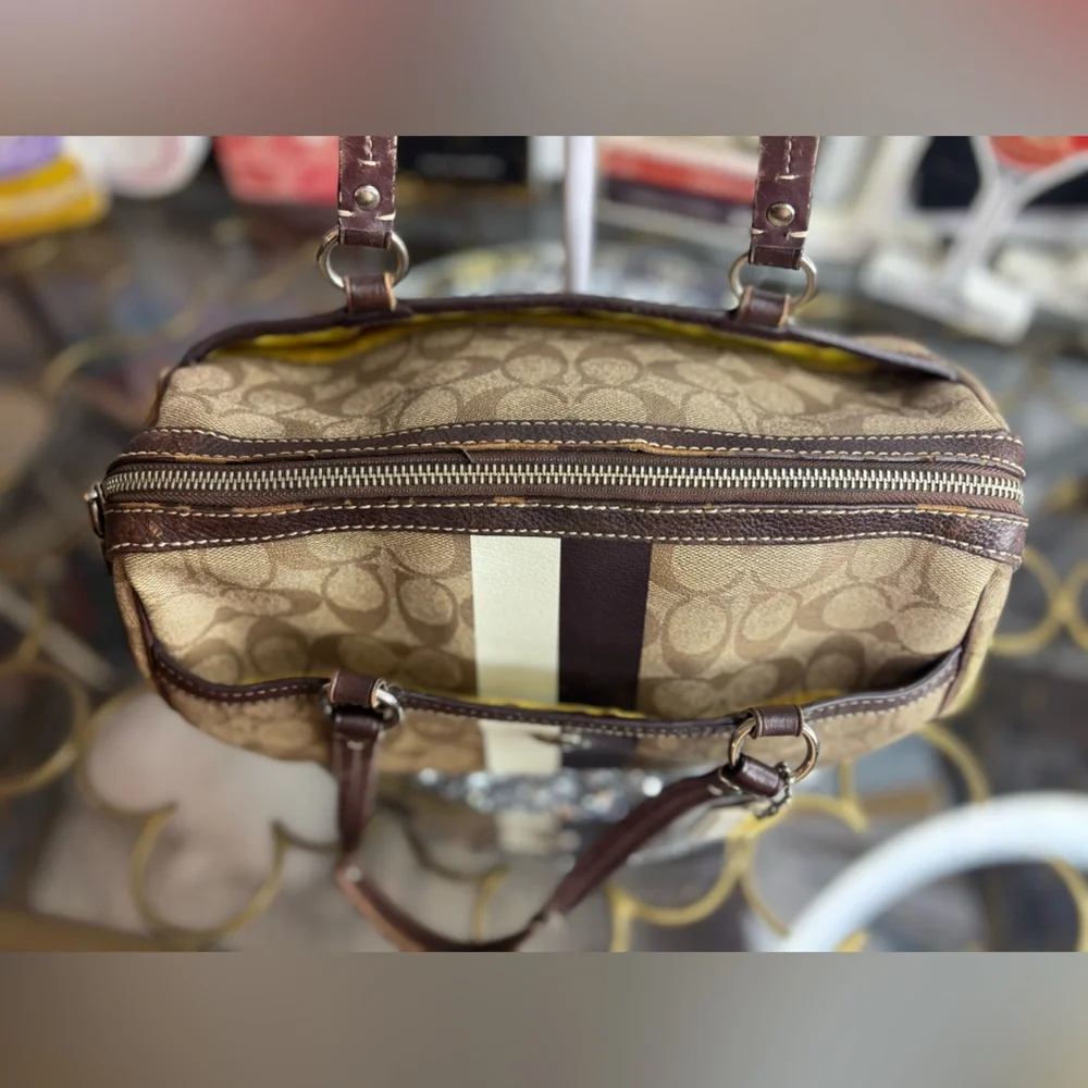 Coach 2009 rehab Heritage Stripe Signature Satchel GUC - Picture 4 of 14